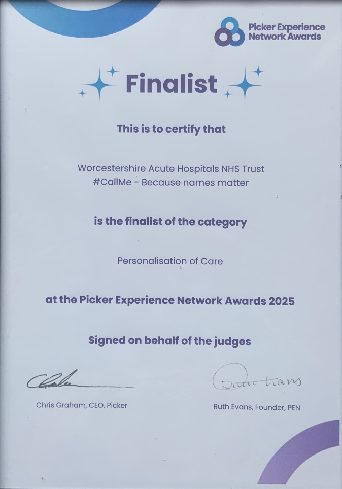 Picker Finalist in personalisation of Care